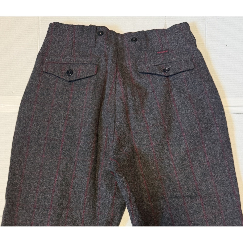 WOOLRICH 1990- Men's Pinstripe Wool Pants - Grey Hunting Suspender Buttons 36x30